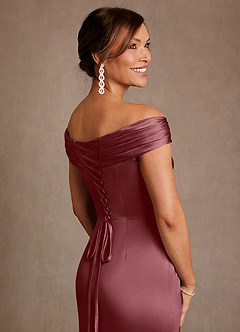 Azazie Bedford Mother of the Bride Dresses Desert Rose Sheath Pleated Stretch Satin Dress image6