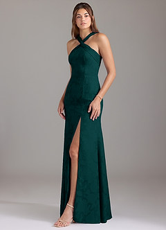 Azazie Rue Bridesmaid Dresses Pine A-Line Pleated Floral Burnout Dress image3