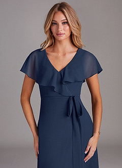 Azazie Lainey Robes de demoiselle d'honneur Robe Trapèze en Mousseline de soie avec poches Bleu Marine Foncé image6