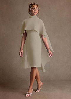 Azazie Irna 신부의 어머니 드레스 컬럼 쉬폰 무릎 길이 드레스 image3