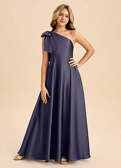 Azazie Penguin Junior Abito A-Line in Raso Elasticizzato Fiocco Stormy image3