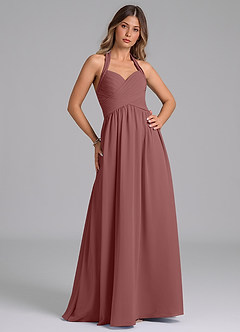 Azazie Darlyn Abiti da Damigella Abito A-Line in Chiffon Plissettato Rosa Del Deserto image3