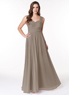 Azazie Zapheira Robes de demoiselle d'honneur Robe Trapèze en Mousseline de soie Rayé Taupe image1
