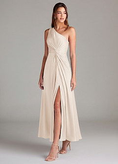 Azazie Brooke Suknie dla druhen Linia A Jedno ramię Satyna elastyczna Długość kostki Sukienka image3