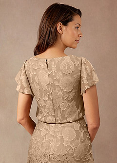 Azazie Lehi Mother of the Bride Dresses Champagne A-Line Boatneck Floral Burnout Dress image7