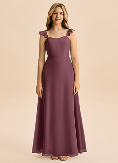 Azazie Mavie Junior Abito A-Line in Chiffon Increspato Sangria image4