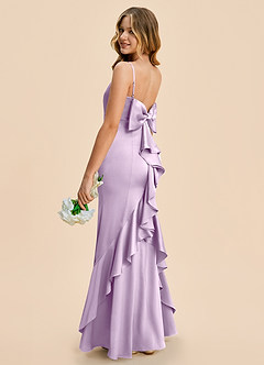 Azazie Lioren Junior Frosted Lilac Sheath Bow Stretch Satin Dress image3