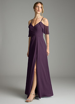 Azazie Dakota Bridesmaid Dresses Plum A-Line V-Neck Pleated Chiffon Dress image8