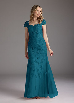 Azazie Marbella vestidos de madre de la novia Vestido de Azul Tinta de Encaje de Sirena con Reina Ana Lentejuelas image1