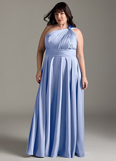 Azazie Charlize Bridesmaid Dresses Ice A-Line One Shoulder Stretch Satin Dress image13