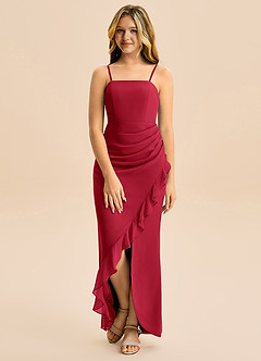 Azazie Buzzy Junior Robe Fourreau en Mousseline de soie Plissée Écarlate image4