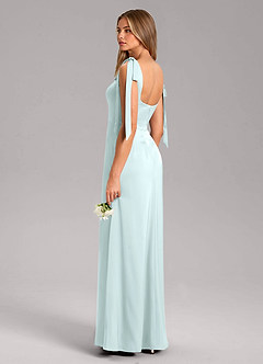 Azazie Frostine Bridesmaid Dresses Sea Glass A-Line Bow Stretch Satin Dress image6