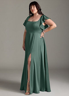 Azazie Bondi Bridesmaid Dresses Eucalyptus A-Line Bow Stretch Satin Dress image9