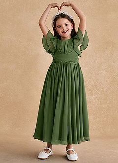Azazie Ali Flower Girl Dresses Olive A-Line Pleated Chiffon Dress image3