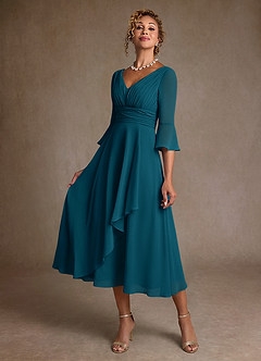 Azazie Aerynne Kleider für die Brautmutter A-Linie Plissee Chiffon Kleid Tintenblau image3