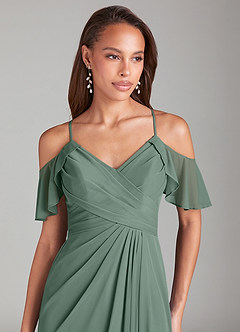 Azazie Dakota Bridesmaid Dresses Eucalyptus A-Line Off the Shoulder Mesh Dress image5