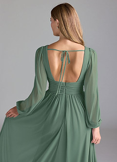 Azazie Norah Bridesmaid Dresses Eucalyptus A-Line Mesh Dress image2