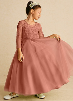 Azazie Precious Robe Demoiselle D'honneur Fillette Robe Trapèze en Tulle Dentelle Mai Tai image2