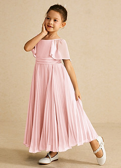 Azazie Bun Bun Flower Girl Dresses Blushing Pink A-Line Pleated Chiffon Dress image4