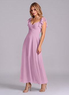 Azazie Leilani Bridesmaid Dresses Candy Pink A-Line Ruched Chiffon Dress image4
