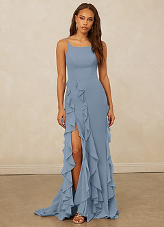 Christian Siriano Bridal for Azazie 1006 Robes de demoiselle d'honneur Robe Sirène en Mousseline de soie Rayé Bleu Poussiéreux image3