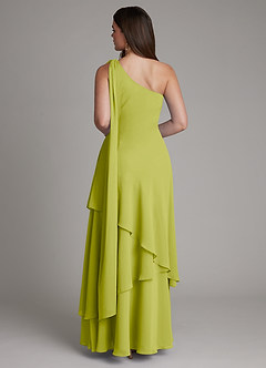 Azazie Monique Bridesmaid Dresses Lemongrass A-Line One Shoulder Chiffon Dress image2