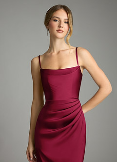 Azazie Leonis Bridesmaid Dresses Burgundy Mermaid Pleated Stretch Satin Convertible Dress image3