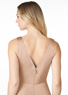Azazie Nelly Vestidos de damas de honor Vestido de Rosa Inglesa de Satén Elástico de Corte en A con Cuello en V Plisado image5