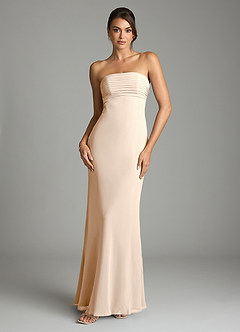 Azazie Saylor Vestidos de damas de honor Vestido de Alabastro Blanco de Gasa de Corte Sirena con Sin tirantes image3