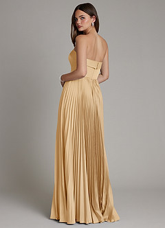 Azazie Mariana Bridesmaid Dresses Gold A-Line Pleated Stretch Satin Dress image3