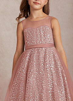 Azazie Siwa Flower Girl Dresses Rosette A-Line Beaded Tulle Dress image4