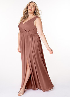 Azazie Tanicia Brautjungfernkleider A-Linie V-Hals Gefaltet Gittergewebe Kleid Zedernrose image7