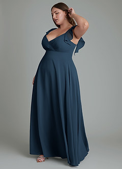 Azazie Leilani Brautjungfernkleider A-Linie Plissee Chiffon Kleid Dunkelmarine image6