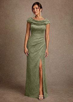 Azazie Irvine Mother of the Bride Dresses Pistachio A-Line Pleated Floral Burnout Dress image3