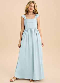 Azazie Hattie Junior Mist A-Line Pleated Stretch Satin Dress image8