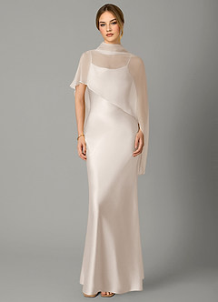 Azazie Jaleesa Bridesmaid Dresses White Alabaster A-Line High Neck Stretch Satin Dress image1