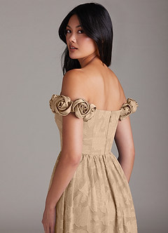 Azazie Autumn Bridesmaid Dresses Champagne A-Line Off the Shoulder Floral Burnout Convertible Dress image6