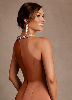 Azazie Lawrence Mother of the Bride Dresses Copper A-Line Pleated Stretch Satin Dress image6