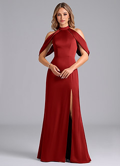 Azazie Bonny Bridesmaid Dresses Pomegranate Mermaid Off the Shoulder Stretch Satin Dress image4