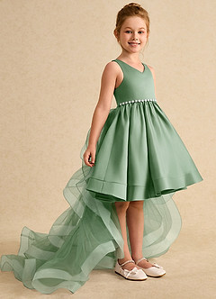 Azazie Julietta Flower Girl Dresses Matcha Ball-Gown Convertible Tulle Dress image3