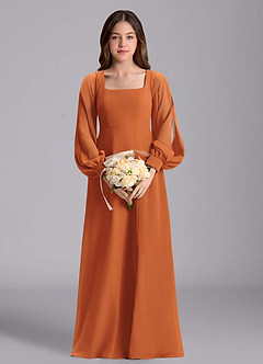 Azazie Bondi Junior Cinnamon A-Line Blouson Chiffon Dress image3