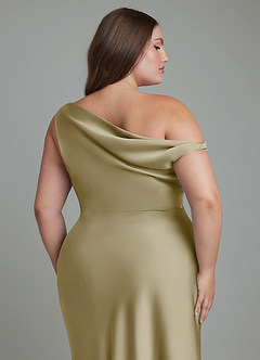 Azazie Emerson Bridesmaid Dresses Moss Green Mermaid Off the Shoulder Stretch Satin Dress image13