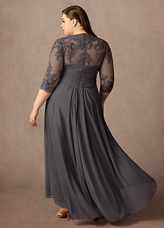 Azazie Anne Abiti per la Madre della Sposa Abito Tubino in Pizzo con Scollo a Cuore e Paillettes Grigio Acciaio image16