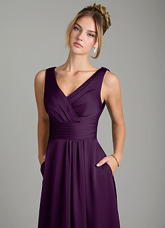 Azazie Karina Robes de demoiselle d'honneur Robe Trapèze en Satin extensible Plissée Grain De Raisin image7