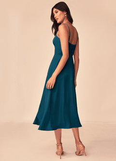 Azazie Dottie Brautjungfernkleider A-Linie Stretch-Satin Kleid Tintenblau image5