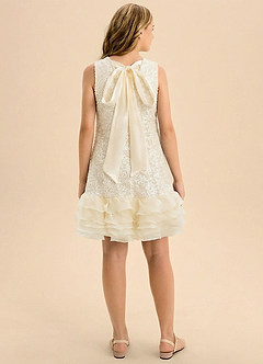 Azazie Sprinkle Junior Formal Linia A Ukłon Siatka Mini Młodsza druhna Sukienka image2