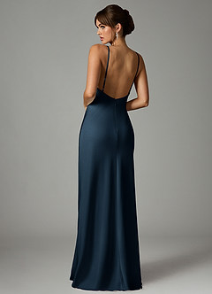 Azazie Stefania Bridesmaid Dresses Dark Navy A-Line Stretch Satin Dress image2