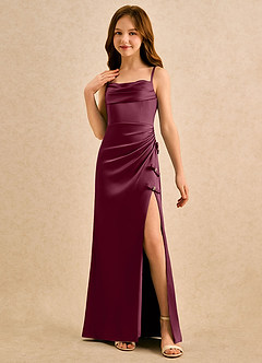 Azazie Bundt Girls Formal Flower Girl Klänningar Klä A-Line i Stretch Satin Plisserad image4