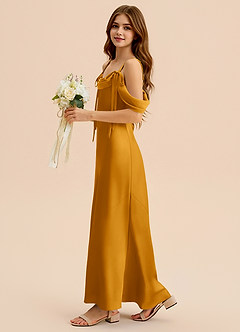 Azazie Bellalina Junior Butterscotch Mermaid Pleated Stretch Satin Dress image5