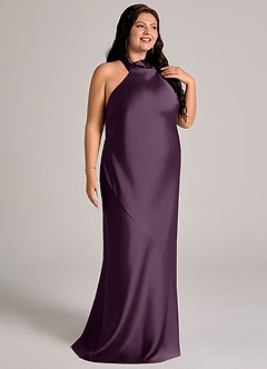 Azazie Velli Bridesmaid Dresses Plum Mermaid High Neck Stretch Satin Dress image12